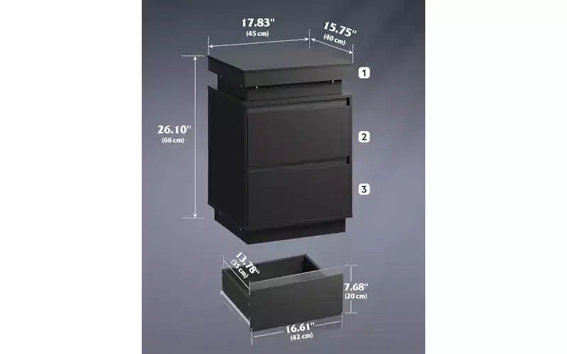 LED Light Nightstand with Charging Station - 2 Wooden Drawers & Sliding Top, Modern Bedside End Table for Bedroom, Living Room