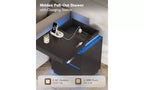 LED Light Nightstand with Charging Station - 2 Wooden Drawers & Sliding Top, Modern Bedside End Table for Bedroom, Living Room