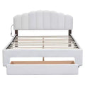 BELLEMAVE Upholstered Platform Bed, Teddy Fleece Wood Bed Frame with Drawer and USB Ports, for Bedroom, Easy Assembly, White