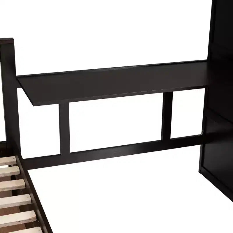 Twin-Twin over Full L-Shaped Bunk Bed with Wardrobe Space, Solid Wood Staircase Bunk Bed with Portable Desk