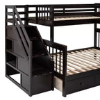 Twin-Twin over Full L-Shaped Bunk Bed with Wardrobe Space, Solid Wood Staircase Bunk Bed with Portable Desk