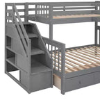 Twin-Twin over Full L-Shaped Bunk Bed with Wardrobe Space, Solid Wood Staircase Bunk Bed with Portable Desk