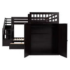 Twin-Twin over Full L-Shaped Bunk Bed with Wardrobe Space, Solid Wood Staircase Bunk Bed with Portable Desk