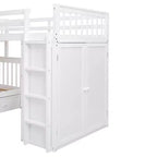 Twin-Twin over Full L-Shaped Bunk Bed with Wardrobe Space, Solid Wood Staircase Bunk Bed with Portable Desk