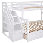 Twin-Twin over Full L-Shaped Bunk Bed with Wardrobe Space, Solid Wood Staircase Bunk Bed with Portable Desk