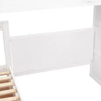 Twin-Twin over Full L-Shaped Bunk Bed with Wardrobe Space, Solid Wood Staircase Bunk Bed with Portable Desk