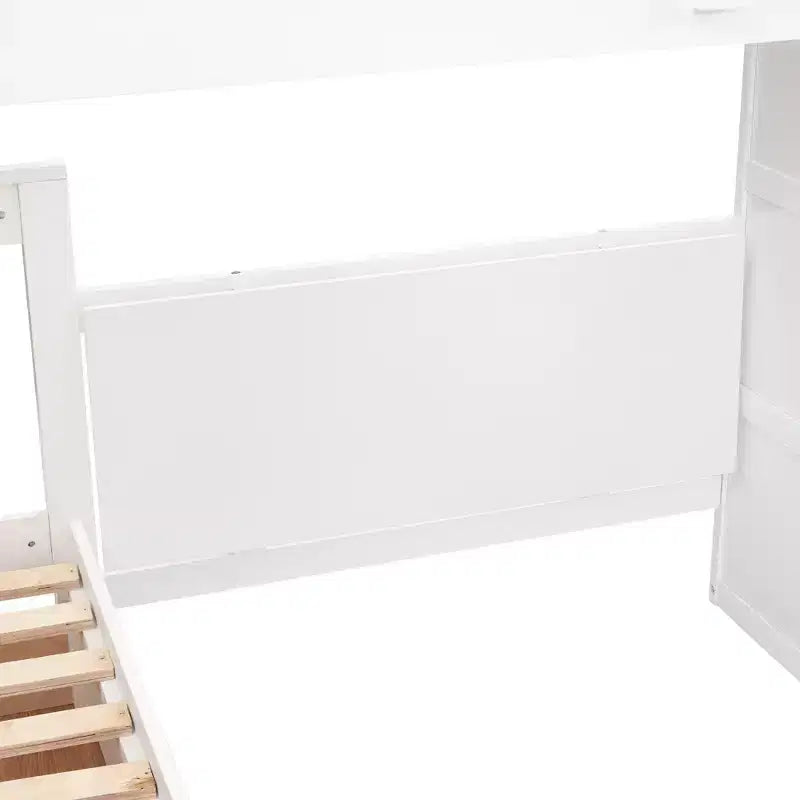 Twin-Twin over Full L-Shaped Bunk Bed with Wardrobe Space, Solid Wood Staircase Bunk Bed with Portable Desk