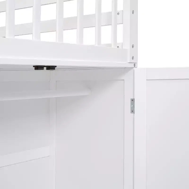 Twin-Twin over Full L-Shaped Bunk Bed with Wardrobe Space, Solid Wood Staircase Bunk Bed with Portable Desk