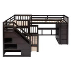 Twin-Twin over Full L-Shaped Bunk Bed with Wardrobe Space, Solid Wood Staircase Bunk Bed with Portable Desk