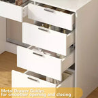White Vanity Desk with Lighted Mirror and 5 Storage Drawers