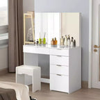 White Vanity Desk with Lighted Mirror and 5 Storage Drawers