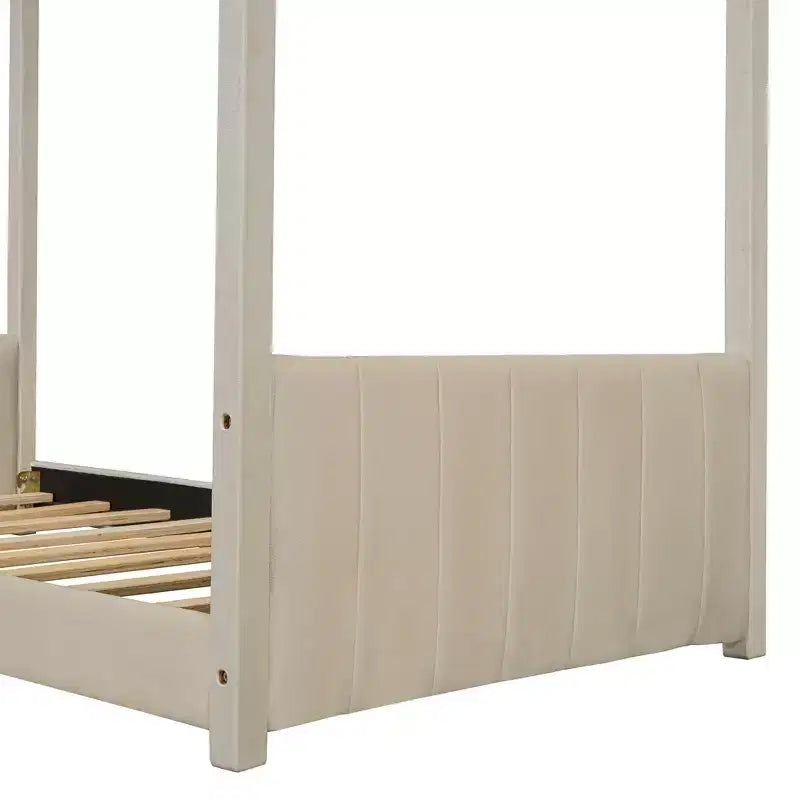 Twin/Full Size House Bed Velvet Platform Bed Frame Wood Bed for Kid, Beige