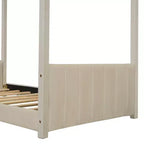 Twin/Full Size House Bed Velvet Platform Bed Frame Wood Bed for Kid, Beige