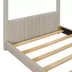 Twin/Full Size House Bed Velvet Platform Bed Frame Wood Bed for Kid, Beige