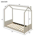 Twin/Full Size House Bed Velvet Platform Bed Frame Wood Bed for Kid, Beige