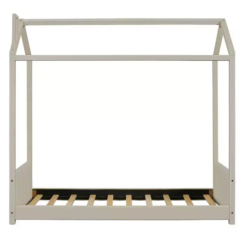 Twin/Full Size House Bed Velvet Platform Bed Frame Wood Bed for Kid, Beige