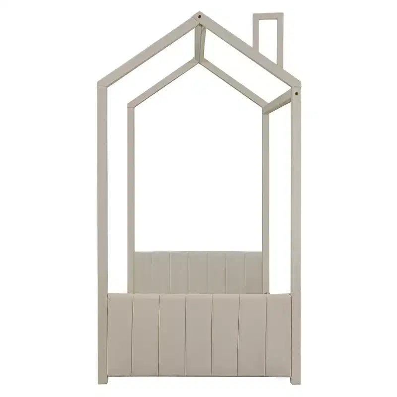 Twin/Full Size House Bed Velvet Platform Bed Frame Wood Bed for Kid, Beige
