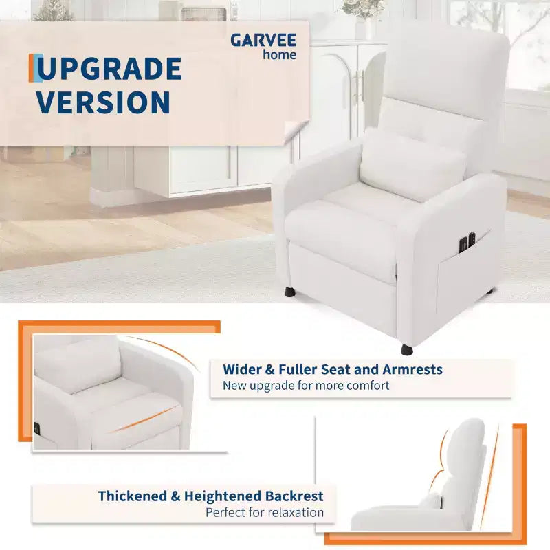 Power Recliner Chair, Ergonomic Linen Single Sofa with Padded Seat & 2 Side Pockets, Adjustable Electric Recliner for Living Room, Bedroom