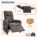 Power Recliner Chair, Ergonomic Linen Single Sofa with Padded Seat & 2 Side Pockets, Adjustable Electric Recliner for Living Room, Bedroom