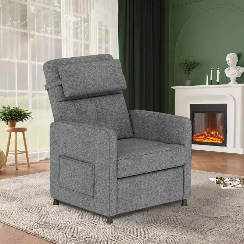 Power Recliner Chair, Ergonomic Linen Single Sofa with Padded Seat & 2 Side Pockets, Adjustable Electric Recliner for Living Room, Bedroom
