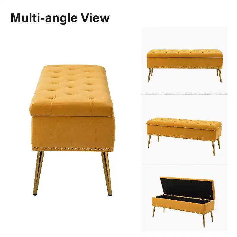 Storage Bench with Nailhead Trim and Button-tufted for Bedroom - Black