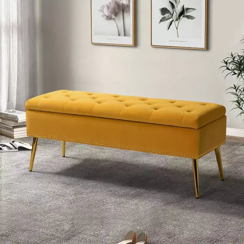Storage Bench with Nailhead Trim and Button-tufted for Bedroom - Black