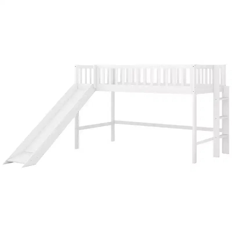 77.4IN Twin/Full Size Kids Loft Bed with Slide, Twin Bed with Safety Guardrail and Ladder, Bed Frames for Kids Room, Play Room