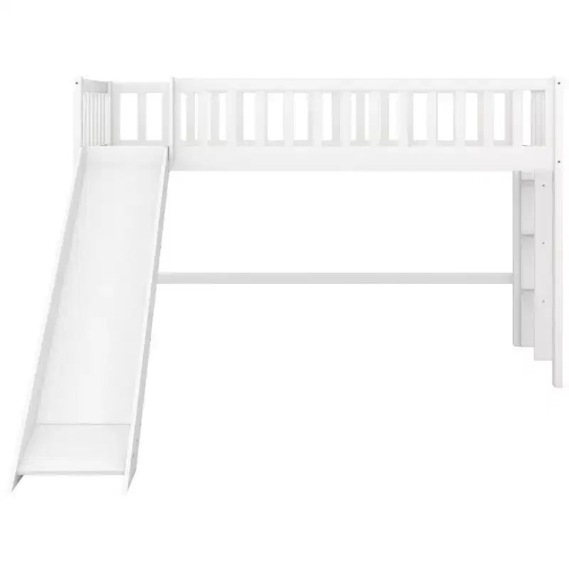 77.4IN Twin/Full Size Kids Loft Bed with Slide, Twin Bed with Safety Guardrail and Ladder, Bed Frames for Kids Room, Play Room