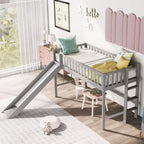 77.4IN Twin/Full Size Kids Loft Bed with Slide, Twin Bed with Safety Guardrail and Ladder, Bed Frames for Kids Room, Play Room