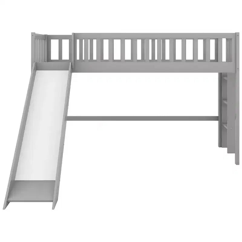 77.4IN Twin/Full Size Kids Loft Bed with Slide, Twin Bed with Safety Guardrail and Ladder, Bed Frames for Kids Room, Play Room