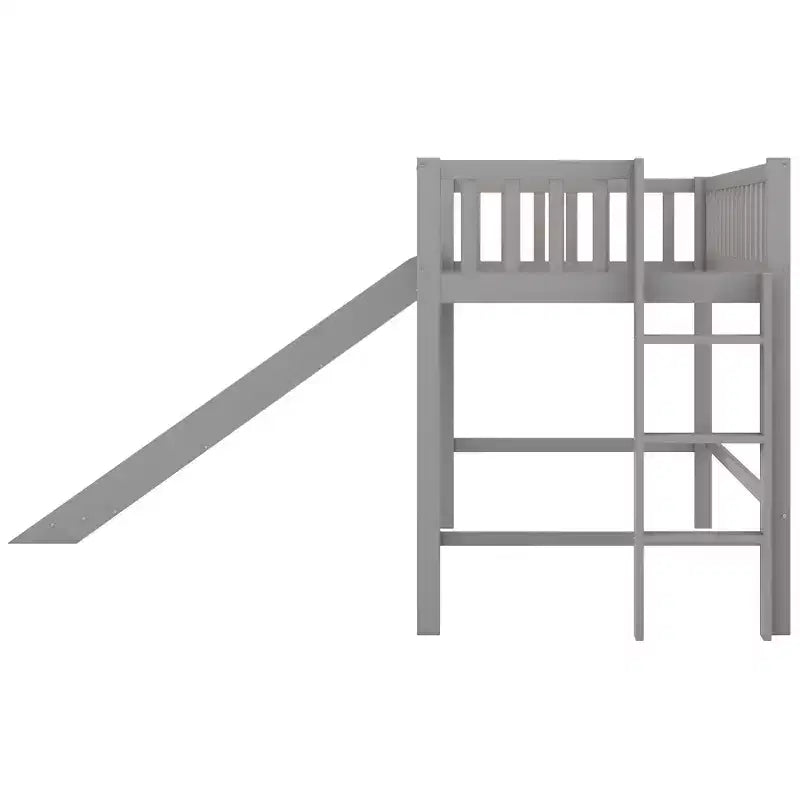 77.4IN Twin/Full Size Kids Loft Bed with Slide, Twin Bed with Safety Guardrail and Ladder, Bed Frames for Kids Room, Play Room