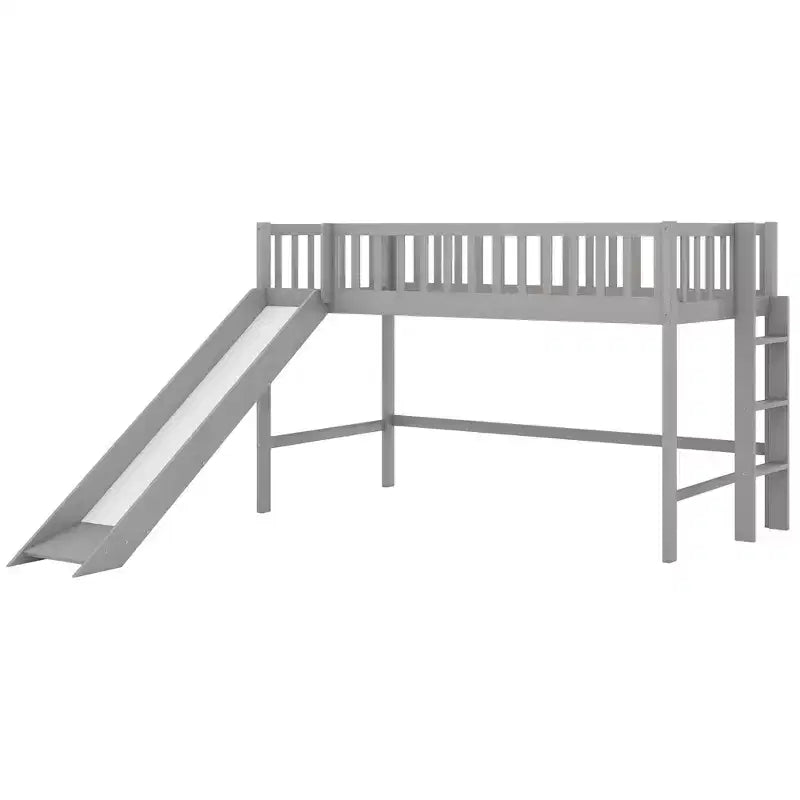 77.4IN Twin/Full Size Kids Loft Bed with Slide, Twin Bed with Safety Guardrail and Ladder, Bed Frames for Kids Room, Play Room