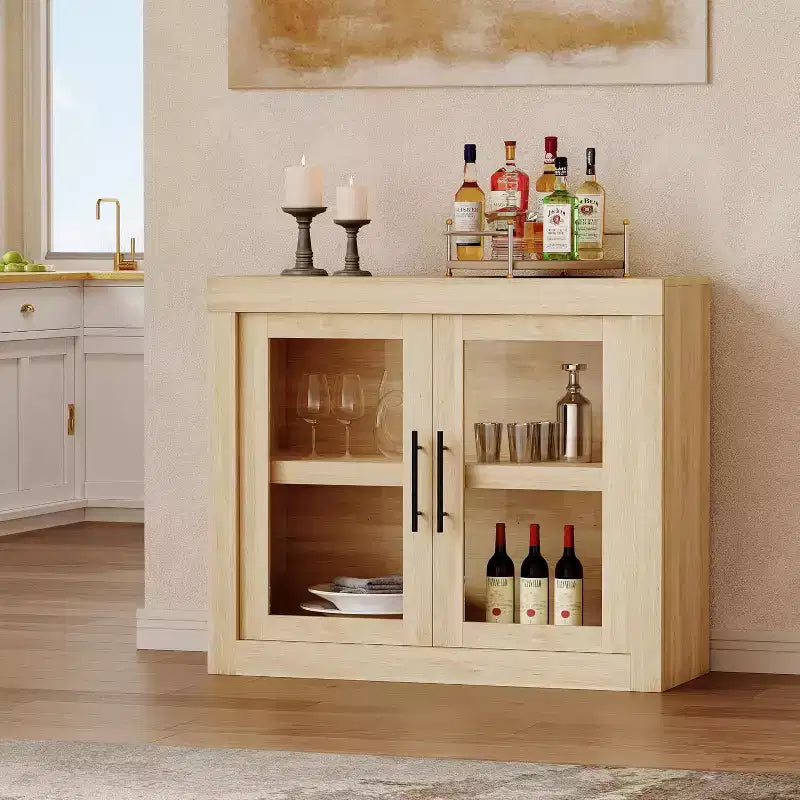 71 Sideboard Buffet Cabinet with 4 Doors, Mid Century Modern Accent Cabinet with Storage for Living Room Kitchen, Natural