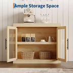 71 Sideboard Buffet Cabinet with 4 Doors, Mid Century Modern Accent Cabinet with Storage for Living Room Kitchen, Natural