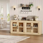 71 Sideboard Buffet Cabinet with 4 Doors, Mid Century Modern Accent Cabinet with Storage for Living Room Kitchen, Natural