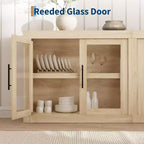 71 Sideboard Buffet Cabinet with 4 Doors, Mid Century Modern Accent Cabinet with Storage for Living Room Kitchen, Natural