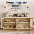 71 Sideboard Buffet Cabinet with 4 Doors, Mid Century Modern Accent Cabinet with Storage for Living Room Kitchen, Natural