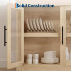 71 Sideboard Buffet Cabinet with 4 Doors, Mid Century Modern Accent Cabinet with Storage for Living Room Kitchen, Natural