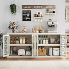 71 Sideboard Buffet Cabinet with 4 Doors, Mid Century Modern Accent Cabinet with Storage for Living Room Kitchen, Natural