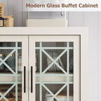 71 Sideboard Buffet Cabinet with 4 Doors, Mid Century Modern Accent Cabinet with Storage for Living Room Kitchen, Natural