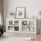 71 Sideboard Buffet Cabinet with 4 Doors, Mid Century Modern Accent Cabinet with Storage for Living Room Kitchen, Natural