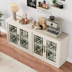 71 Sideboard Buffet Cabinet with 4 Doors, Mid Century Modern Accent Cabinet with Storage for Living Room Kitchen, Natural