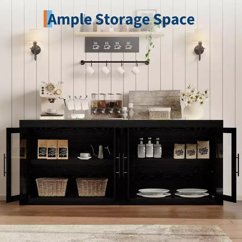 71 Sideboard Buffet Cabinet with 4 Doors, Mid Century Modern Accent Cabinet with Storage for Living Room Kitchen, Natural