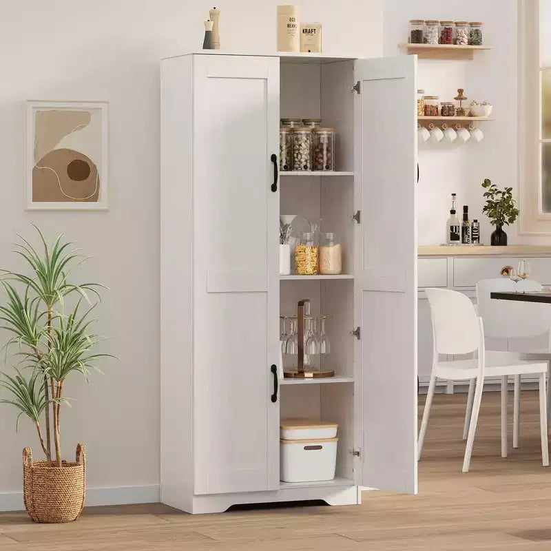 Kitchen Pantry Cabinet, Freestanding White Pantry Storage Cabinet, 60 Cupboard, Tall Bathroom Storage Cabinet