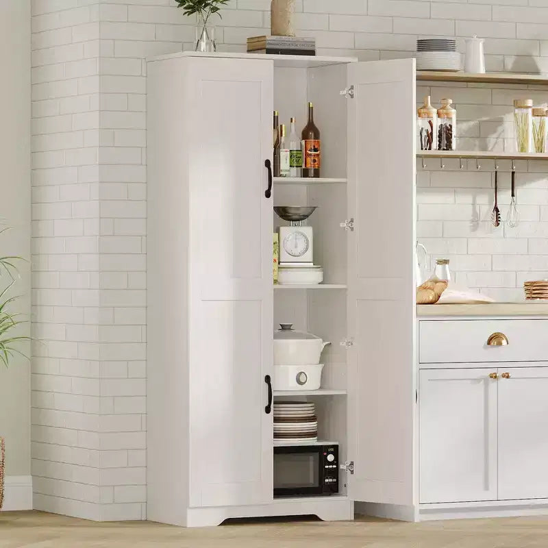 Kitchen Pantry Cabinet, Freestanding White Pantry Storage Cabinet, 60 Cupboard, Tall Bathroom Storage Cabinet