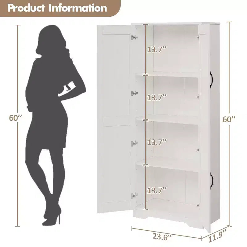 Kitchen Pantry Cabinet, Freestanding White Pantry Storage Cabinet, 60 Cupboard, Tall Bathroom Storage Cabinet