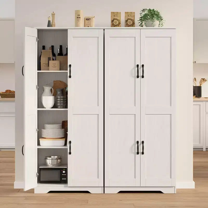 Kitchen Pantry Cabinet, Freestanding White Pantry Storage Cabinet, 60 Cupboard, Tall Bathroom Storage Cabinet
