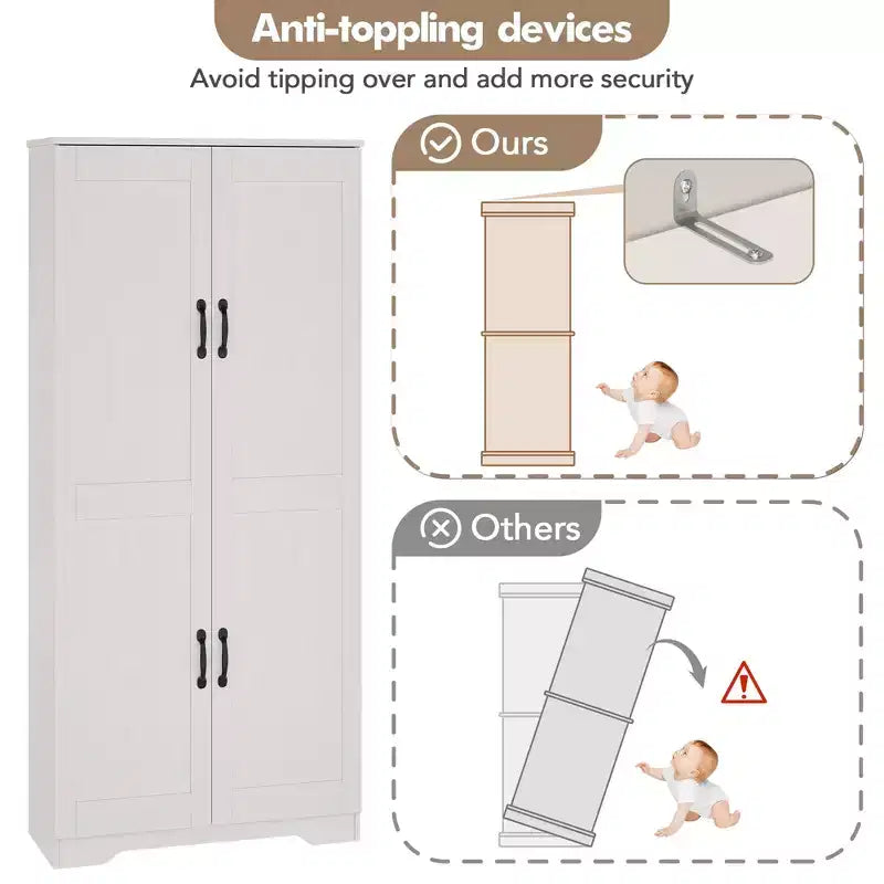 Kitchen Pantry Cabinet, Freestanding White Pantry Storage Cabinet, 60 Cupboard, Tall Bathroom Storage Cabinet
