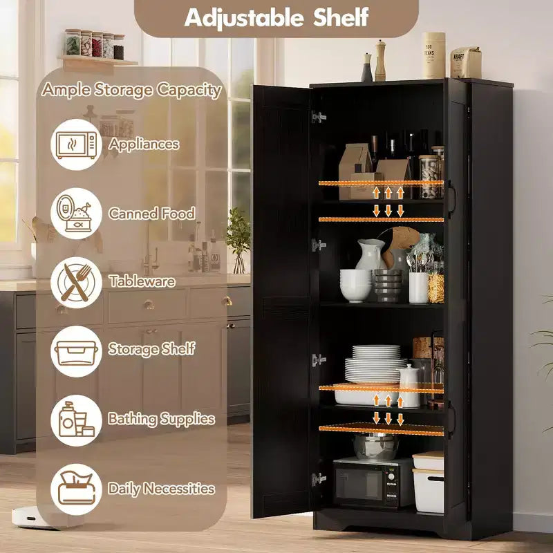 Kitchen Pantry Cabinet, Freestanding White Pantry Storage Cabinet, 60 Cupboard, Tall Bathroom Storage Cabinet