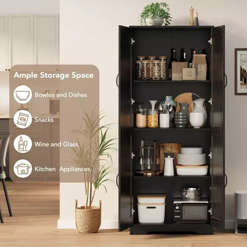 Kitchen Pantry Cabinet, Freestanding White Pantry Storage Cabinet, 60 Cupboard, Tall Bathroom Storage Cabinet